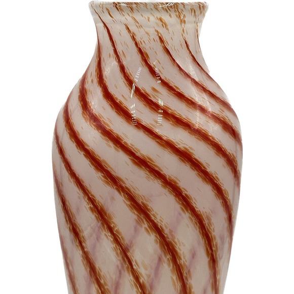 Vtg MCM Art Glass Vase White Burnt Orange Swirl Design Opaline? 12" Core RARE - Picture 2 of 12